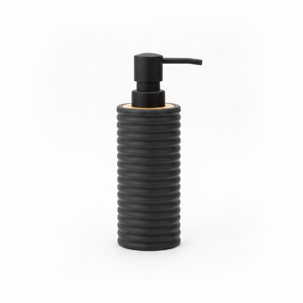 White Ribbed Plastic Liquid Soap Dispenser - 400ml - White / Black / Peach