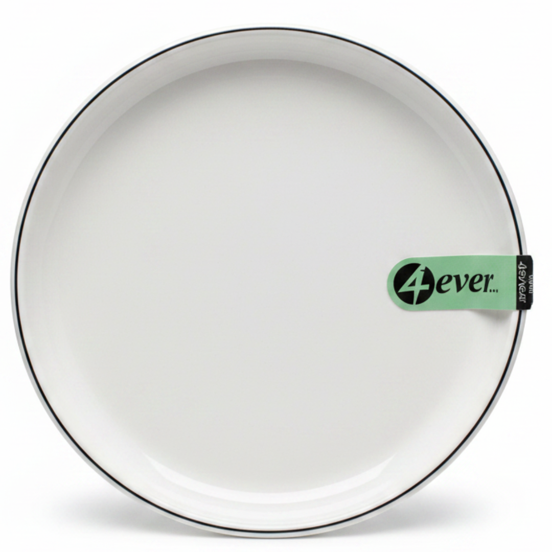 4Ever White Round Melamine Dessert Plate with Black Rim — 7.5 Inch