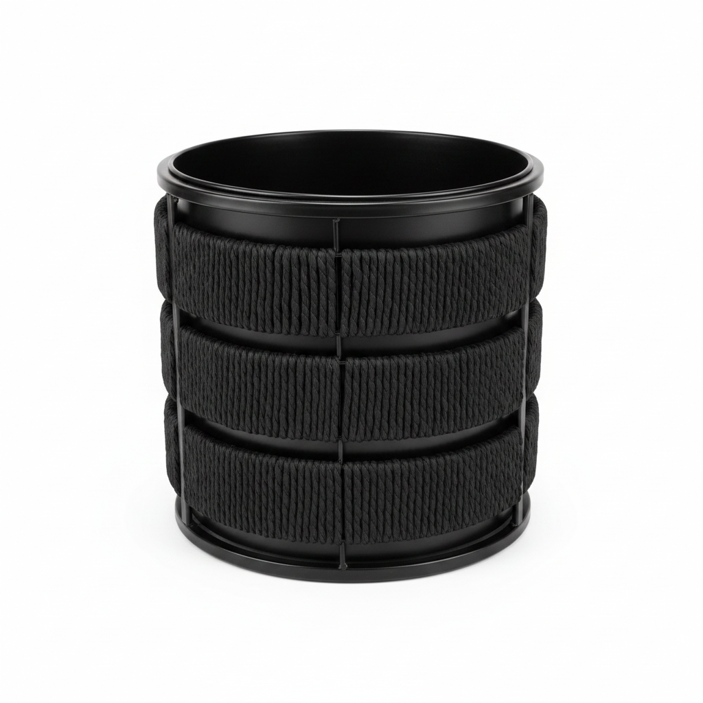 Amin Black Metal Planter Pot with Woven Rope Texture -  26×26cm / 24×24cm
