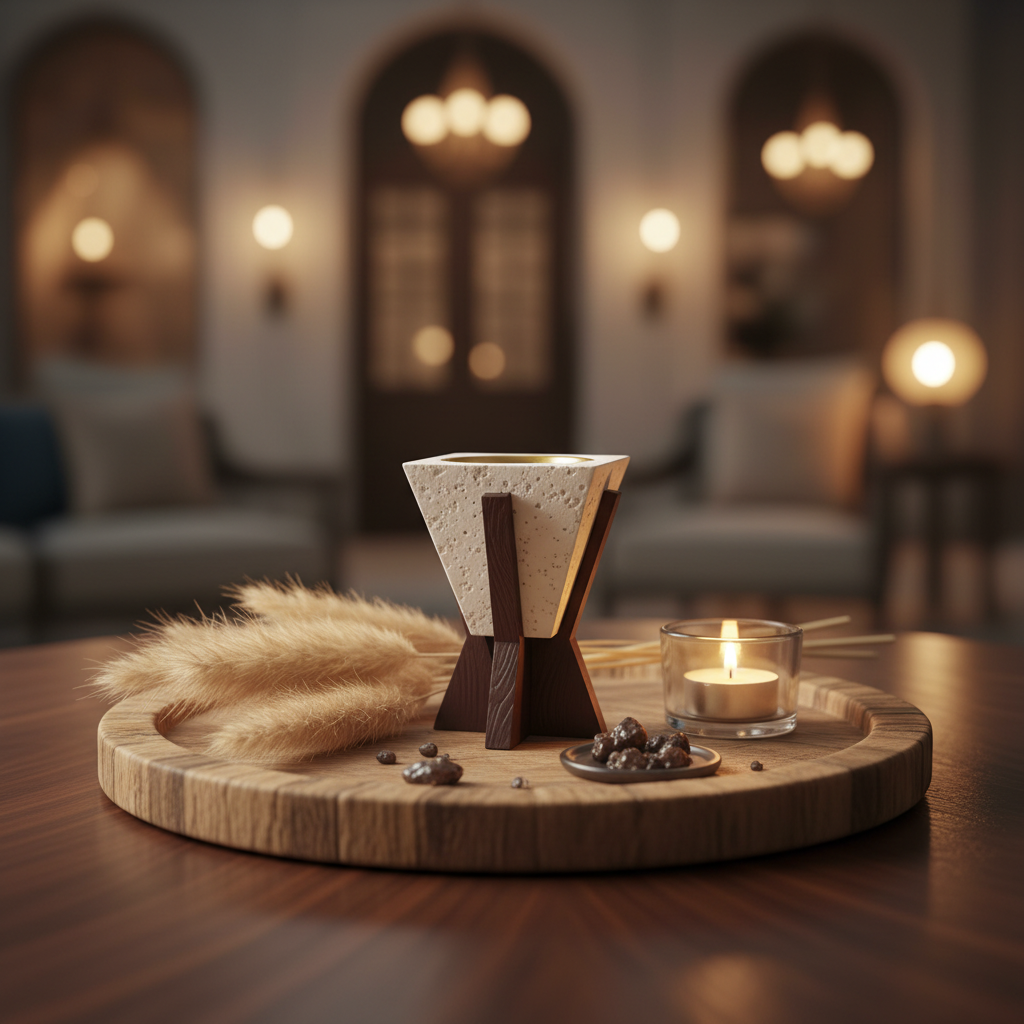 Cream & Brown Chalk Incense Burner - 9×6.5 cm