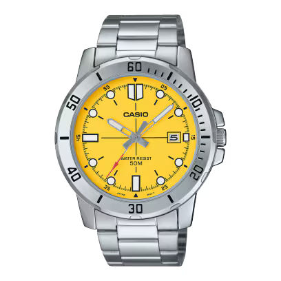 Casio Men's MTP-VD01D Stainless Steel Watch with Yellow Dial
