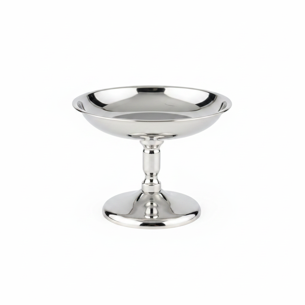 Silver Stainless Steel Pudding Cup with Pedestal Stand - 10×8 cm