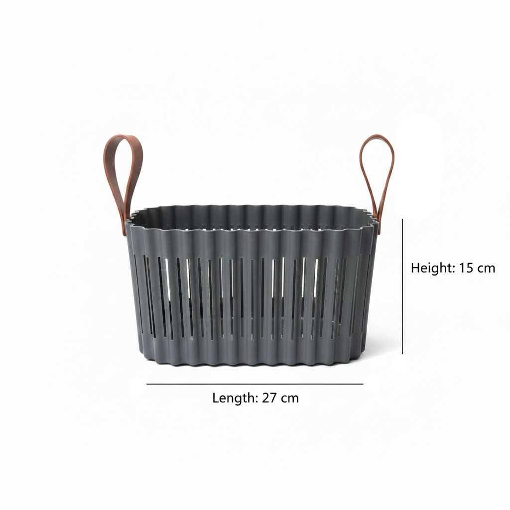 Sun Plast Plastic Basket with Handle - 15 × 27 × 18 cm - Grey / Cream