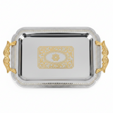 Maximan Luxury Silver & Gold Stainless Steel Serving Tray with Handles | 35.5 × 25 cm