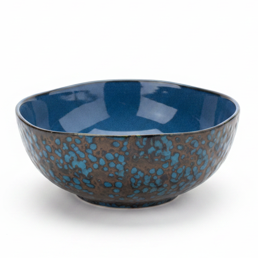Navy Blue & Brown Reactive Glaze Ceramic Serving Bowl 21cm