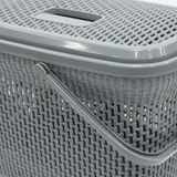 Polytime Plastic Picnic Basket with Lid & Handles - 30 × 45 × 35cm - Grey / White