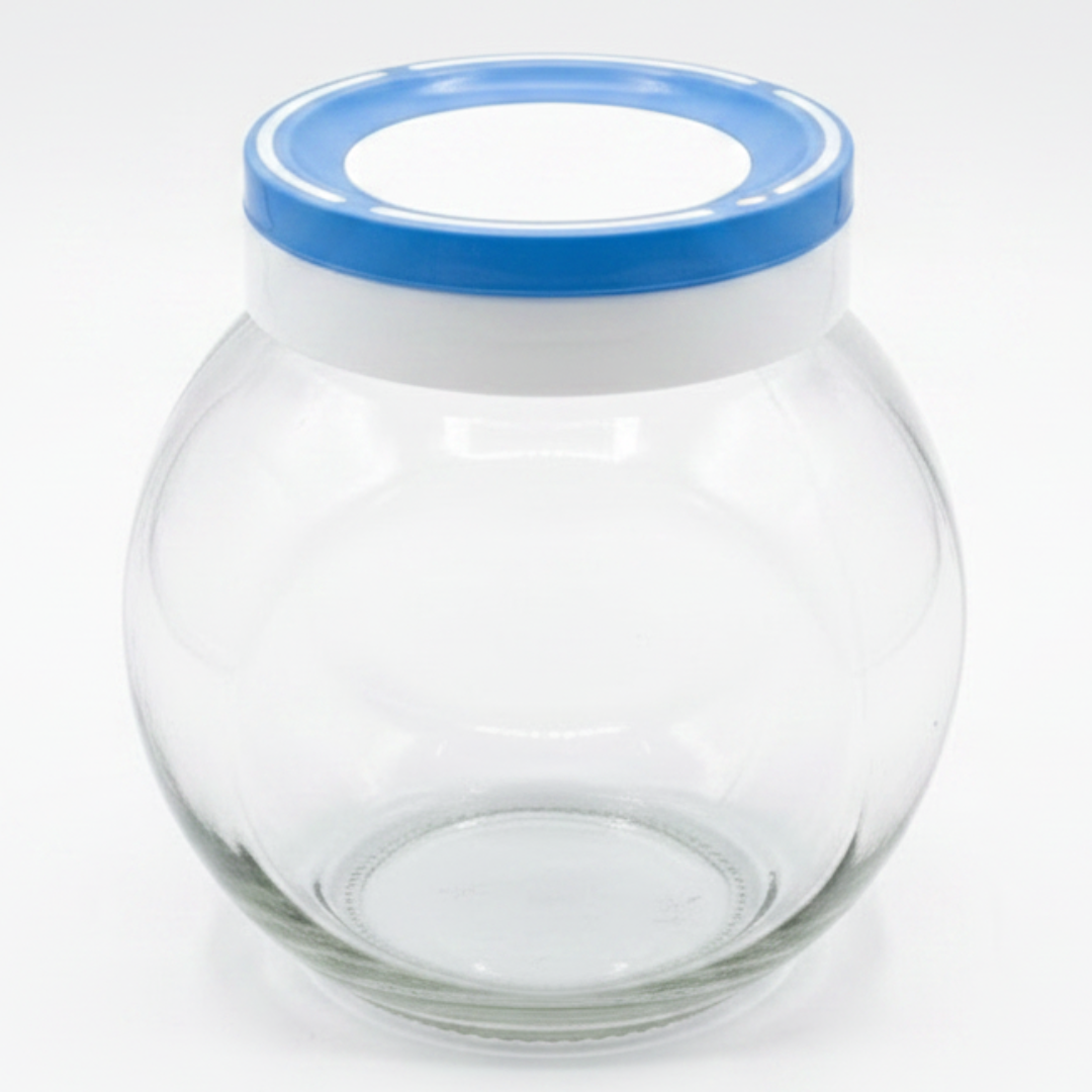 Titiz Fourlines Round Glass Jar with Airtight Plastic Lid – 750ml |Blue / Black |