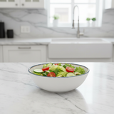 Vague White Melamine Bowl with Navy Blue Rim & Floral Design — 5.25 Inch