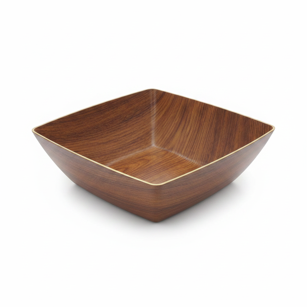 Evelin Wood-Finish Square Serving Bowl – 28×28×11 cm