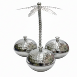 AKDC 3-Section Metal Candy Bowl – Premium Silver Finish, Divided Serving Bowl for Snacks & Sweets, 30 cm