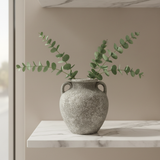 Grey Ceramic Vase with Jute Rope Handles | Speckled Stone Finish | Luxury Home Décor | 20cm