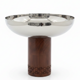 Luhpar Brown Wooden Footed Silver Stainless Steel Bowl - 21×26cm