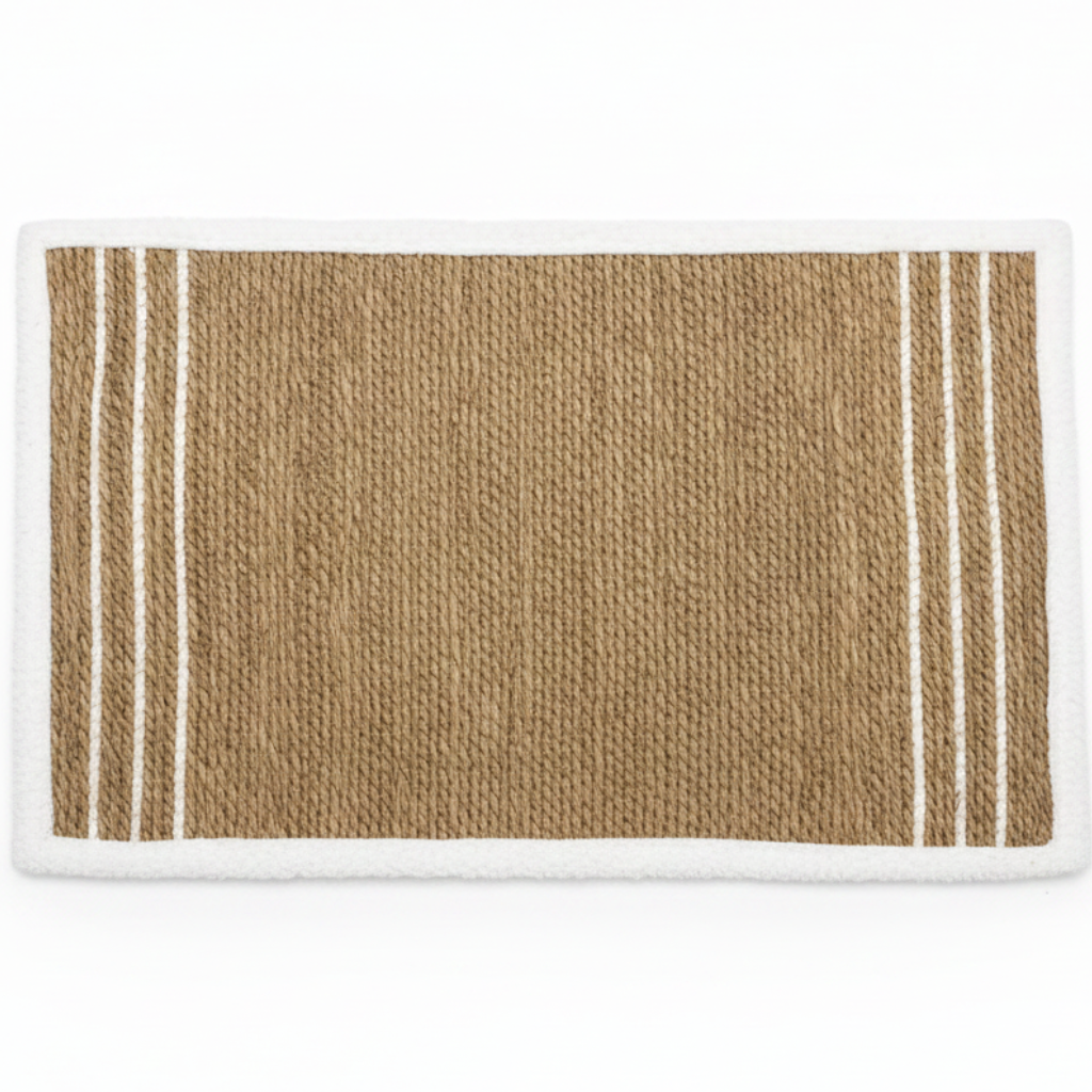 Rectangular Seagrass Mat Natural Braided Rug with White Border - 60×90 cm