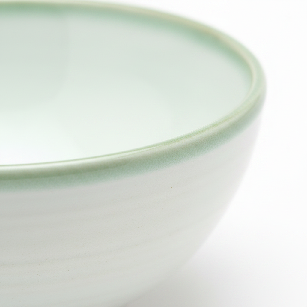 Porceletta Ivory White with Celadon Green Rim Porcelain Bowl - 4.75 Inch