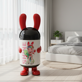 Italo SHINE Cartoon Character Plastic Trash Can 70cm – White & Red | Kids Character Waste Bin with Black Dome Lid