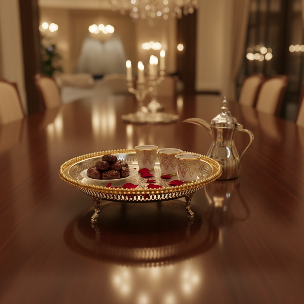 Zolten Gold & Silver Stainless Steel Round Footed Serving Tray - 35cm
