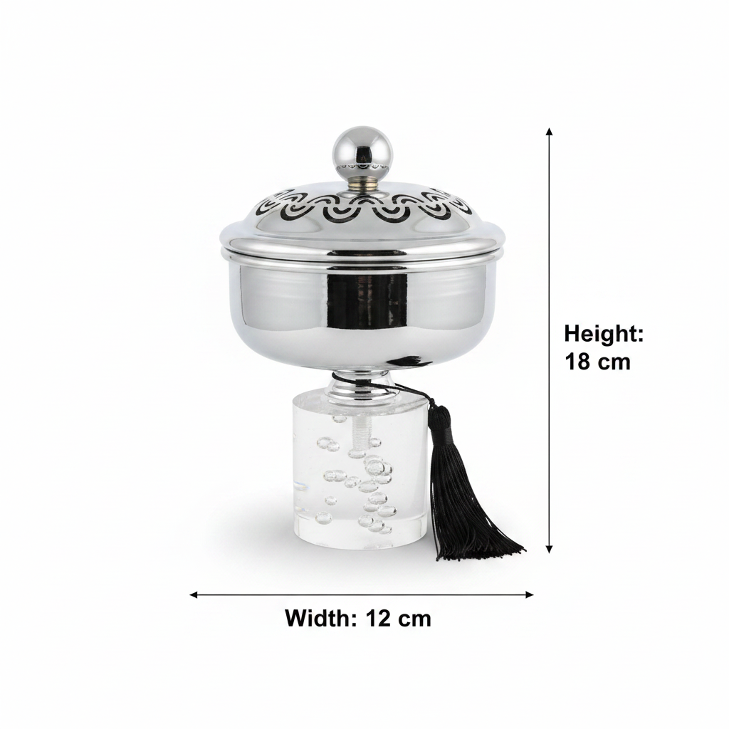 Acrylic Footed Silver Metal Candy Bowl with Lid - 18 × 12 cm