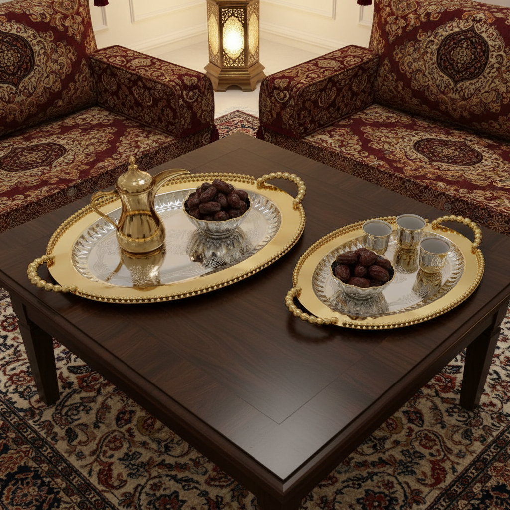 Filsco 2-Piece Golden Oval Serving Tray Set | Stainless Steel | 38×27cm & 46×32cm