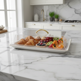 Christian Verucci Rectangle Off-White Ceramic Flat Plate with Clear Acrylic Cover & Handle – 19.25 Inch |