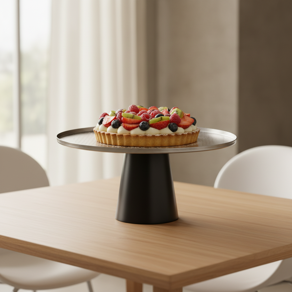 Luhpar Black Wooden Footed Brushed Silver Stainless Steel Cake Stand - 15×30 cm