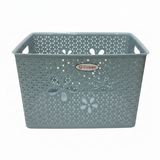Esqube Plastic Laundry Basket with Floral Lattice Design - 25 × 40 × 33 cm - Brown / Beige / Light Blue / Grey