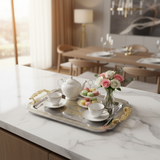 Maximan Silver & Gold Stainless Steel Serving Tray with Handles | 43.5 × 30 cm |