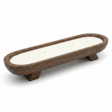 Rustic Wooden Dough Bowl Candle | Oval Centerpiece Candle in Dark Wood Base | 50×15cm | Premium White Wax | Home Décor & Gift