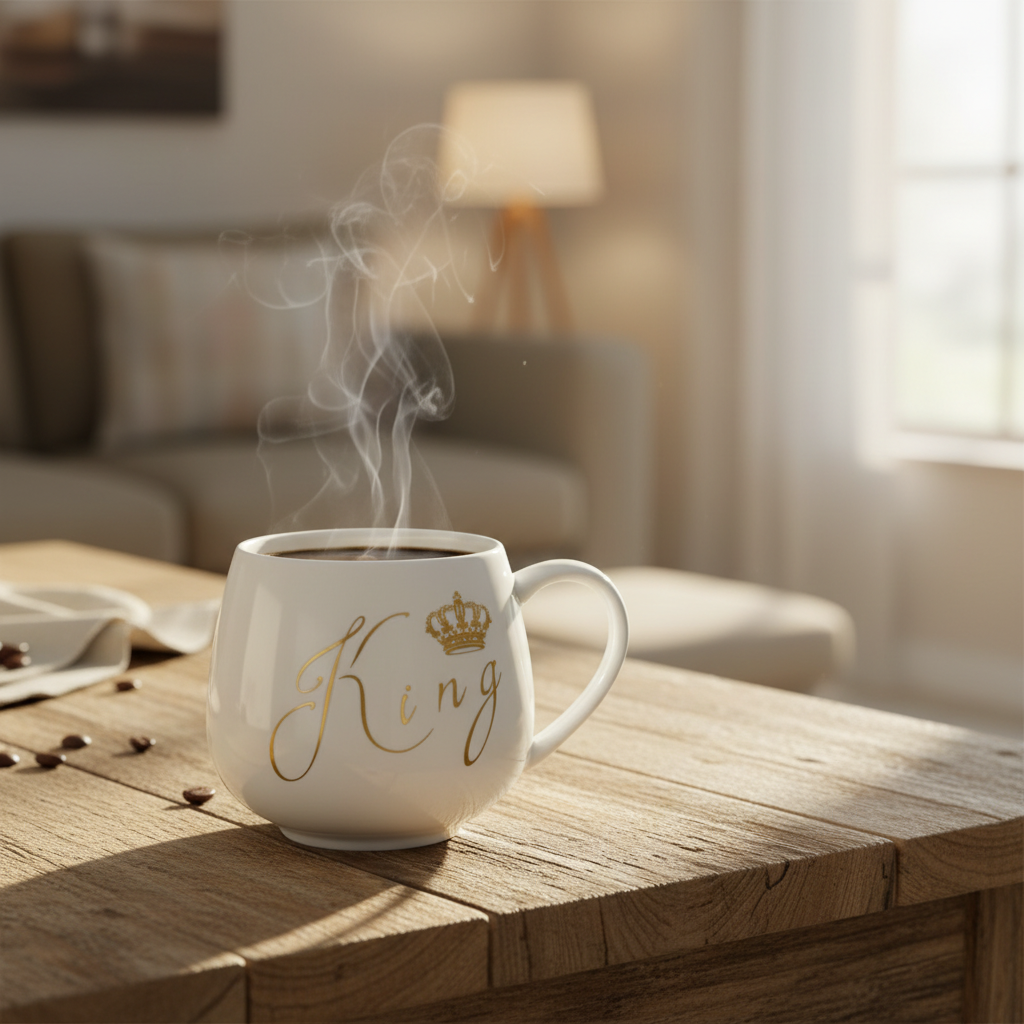 White & Gold King Crown Ceramic Mug - 300ml