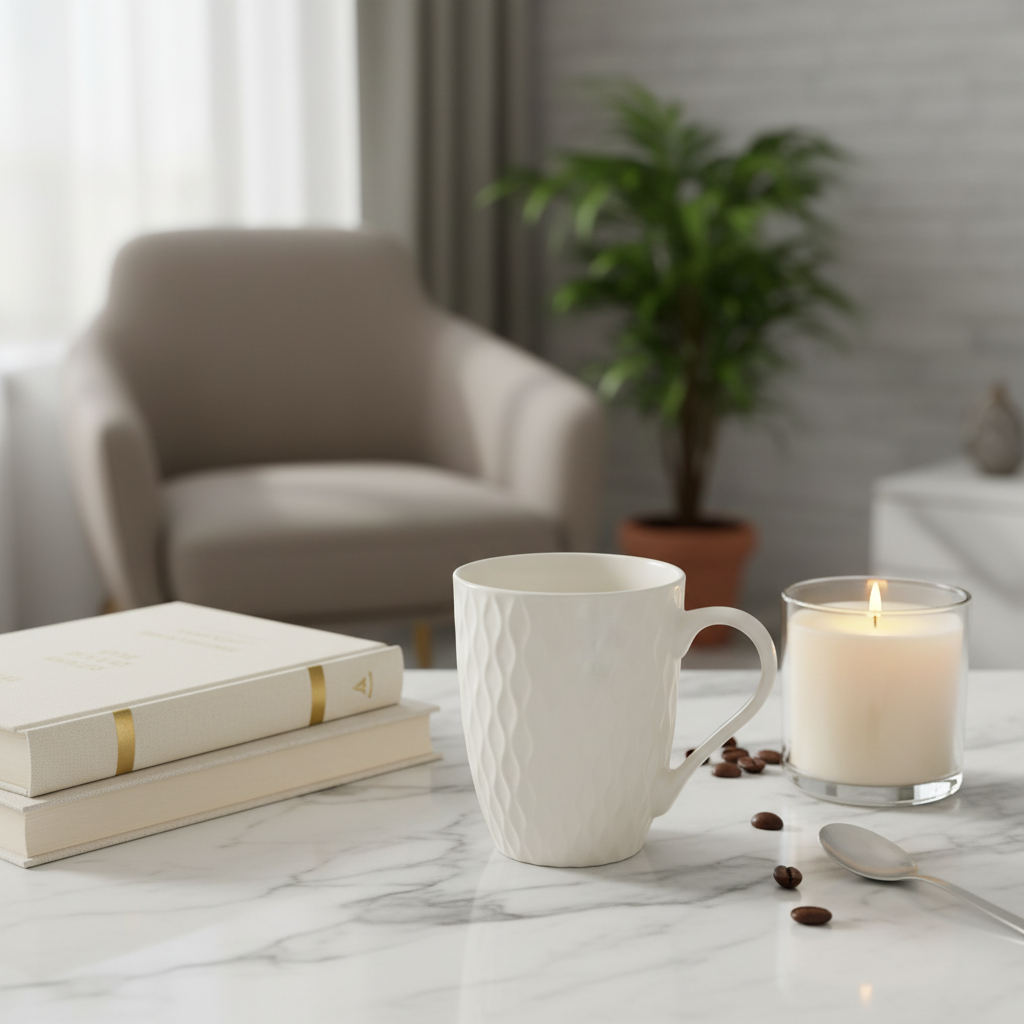 White Diamond Quilted Ceramic Mug – 300ml