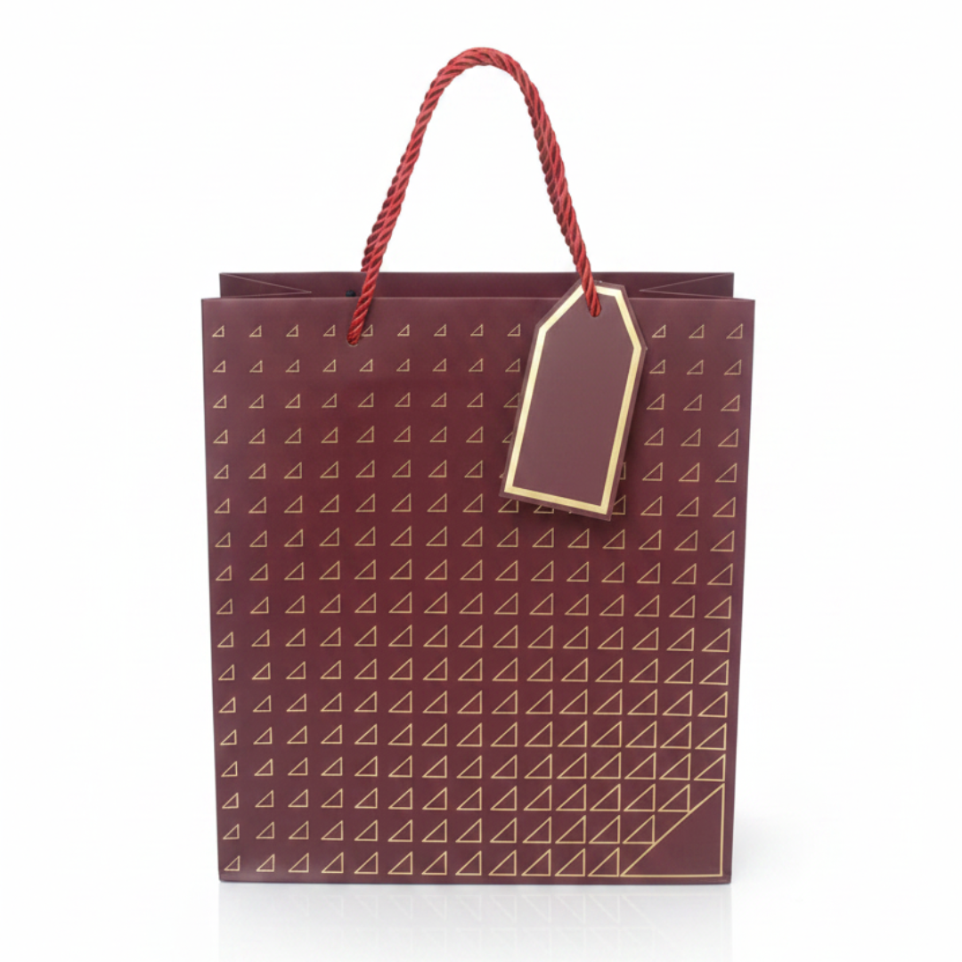Paper Gift Bag with Gold Triangle Pattern & Rope Handles – 32×26cm | Premium Gift Packaging for All Occasions