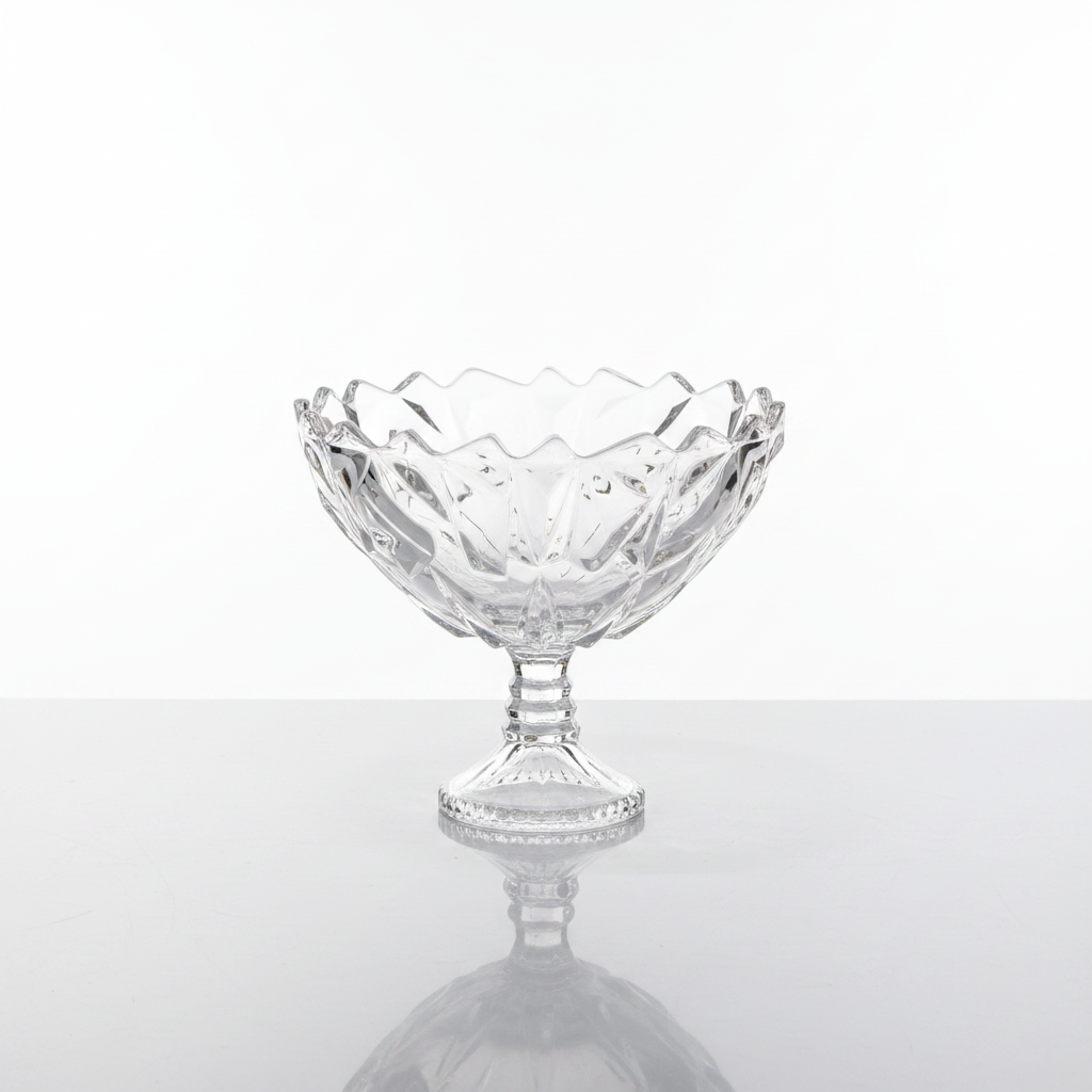 وعاء فواكه كريستال زجاجي بقاعدة ونقشة ماسية - 23×20 سم