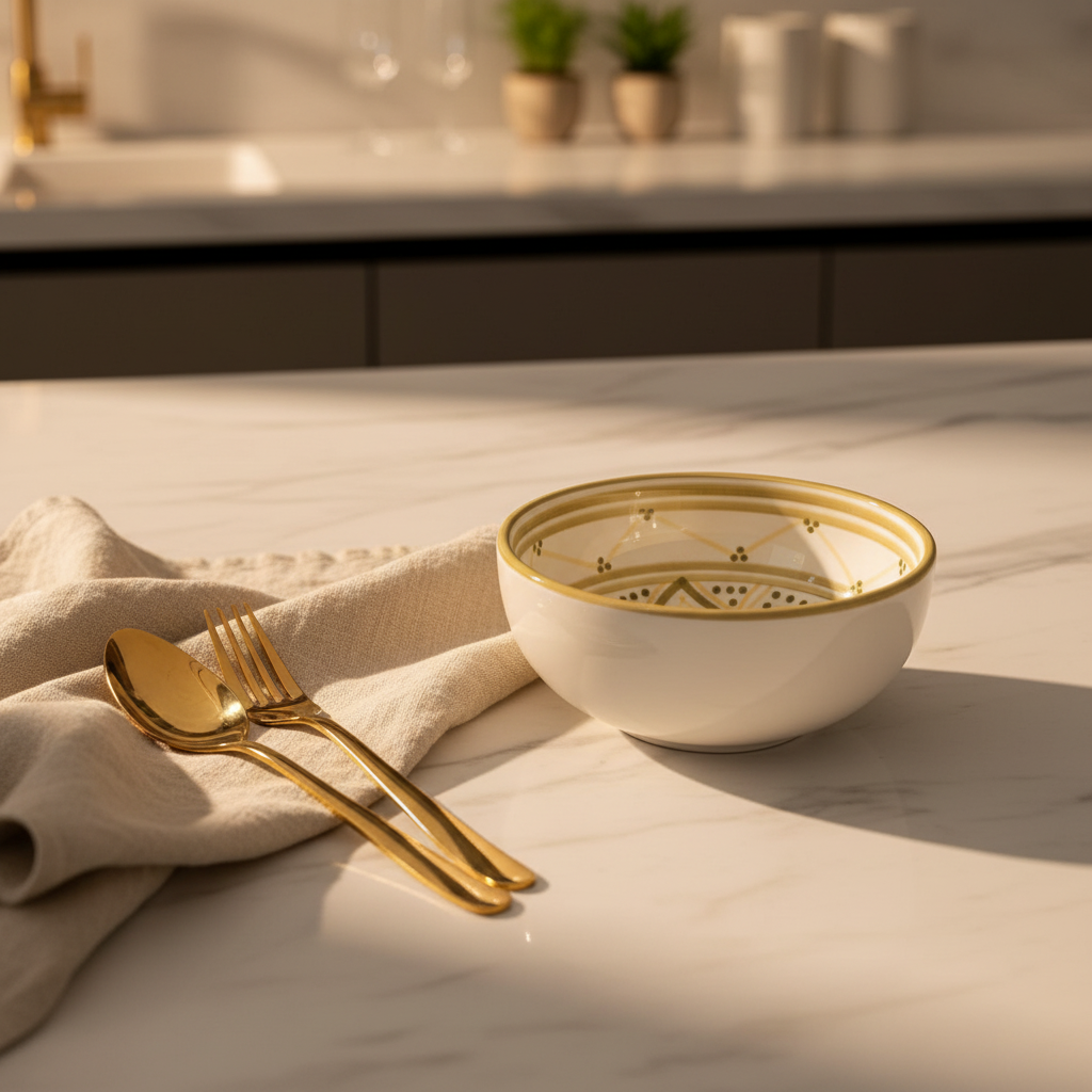 Slama Cream & Olive Gold Ceramic Soup Bowl - 13cm