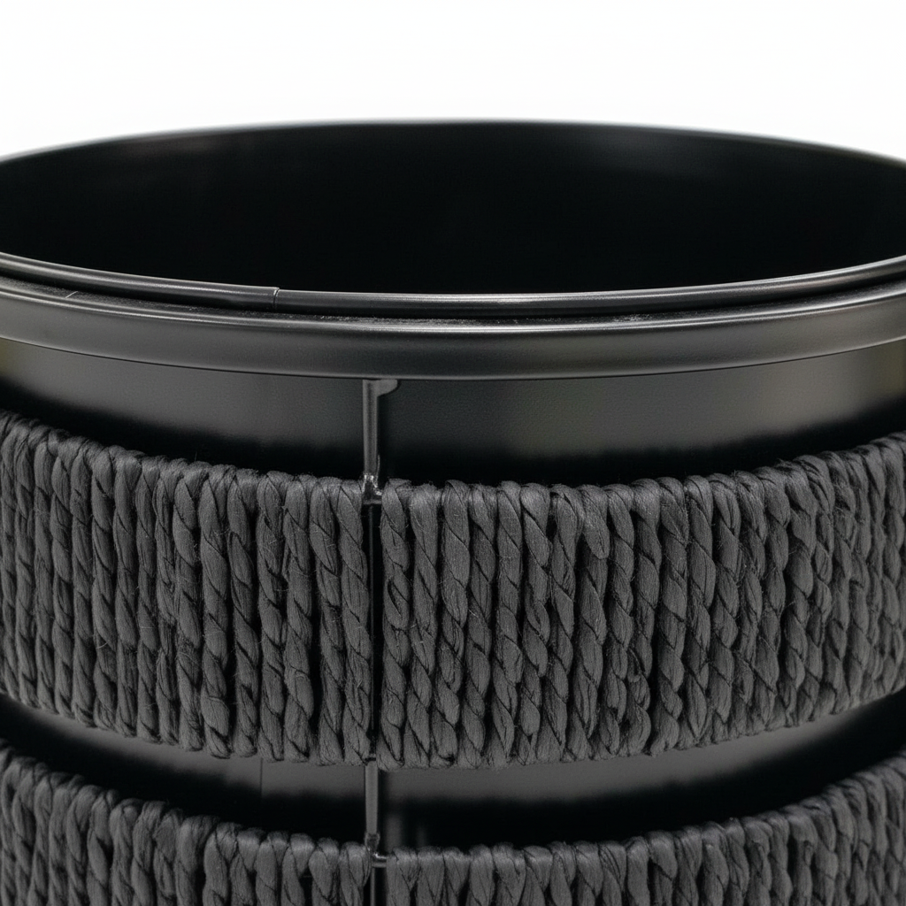 Amin Black Metal Planter Pot with Woven Rope Texture -  26×26cm / 24×24cm