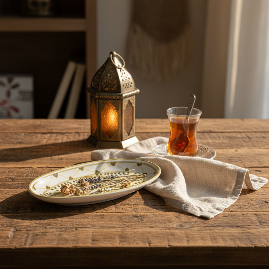 Slama White & Olive Gold Ceramic Oval Plate - 20cm