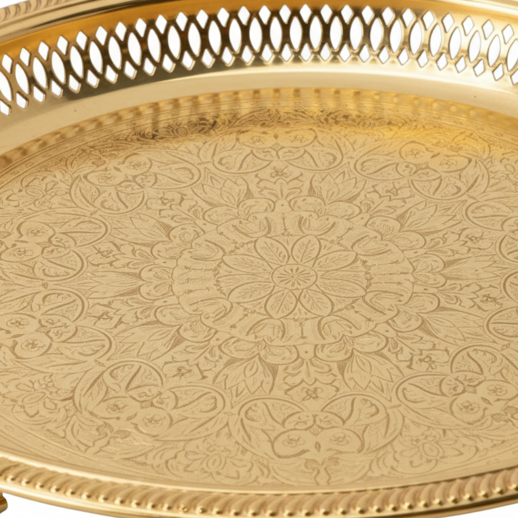 Najib Gold Metal Footed Round Serving Tray - 35cm