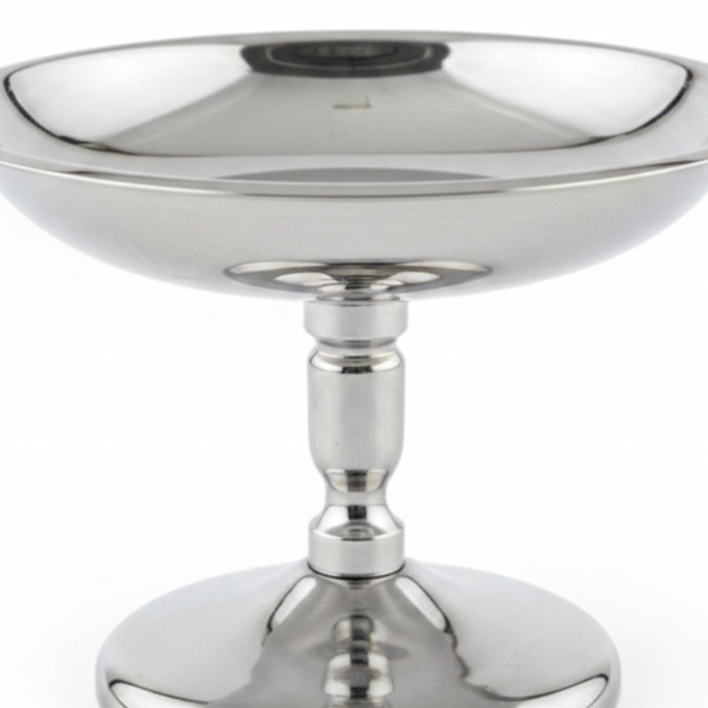Silver Stainless Steel Pudding Cup with Pedestal Stand - 10×8 cm