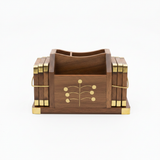 Wooden Pen Organizer with Brass Accents - 15×9 cm