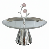 Silver Stainless Steel Footed Candy & Sweets Tray with Rose Quartz Ball Tree 14×24 cm
