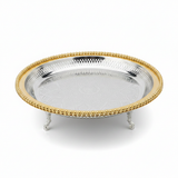 Zolten Gold & Silver Stainless Steel Round Footed Serving Tray - 35cm