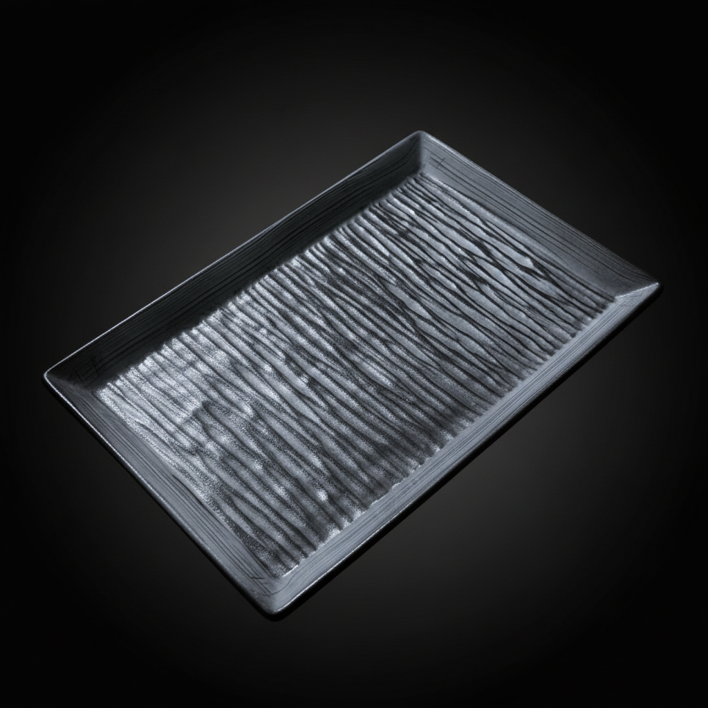 Elegant Grey & Black Ceramic Rectangle Plate | 25×16.5cm |
