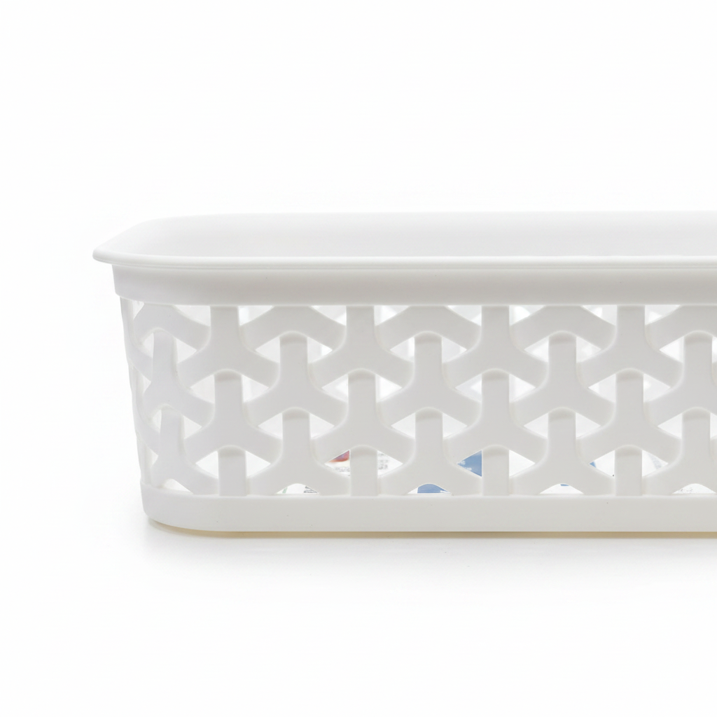 Exclusive Plastic Storage Basket - 20×14 cm - White / Dark Brown