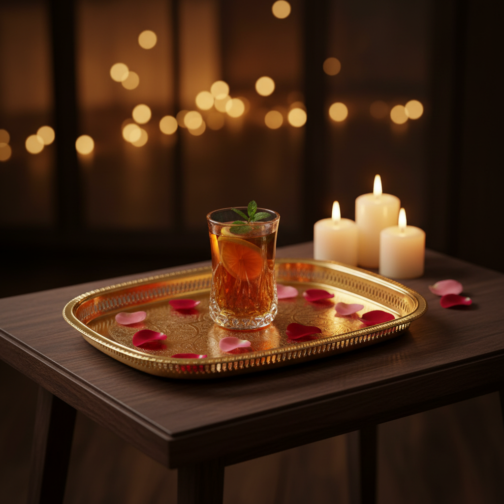 Najib Gold Metal Serving Tray - 45×35cm