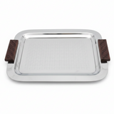 Luhpar Rectangle Stainless Steel Serving Tray with Wooden Handles - 43×33cm
