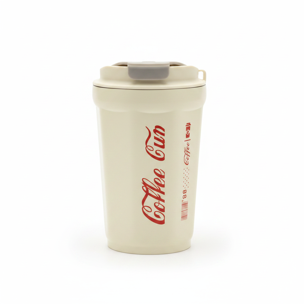 Travel Mug with Flip Lid — 400ml - Coral / Cream / Teal Green