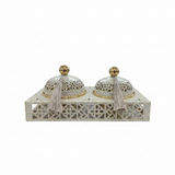 Cream & Gold Arabesque Candy Bowl with Holder — 2 Pcs Set - 27×15 cm