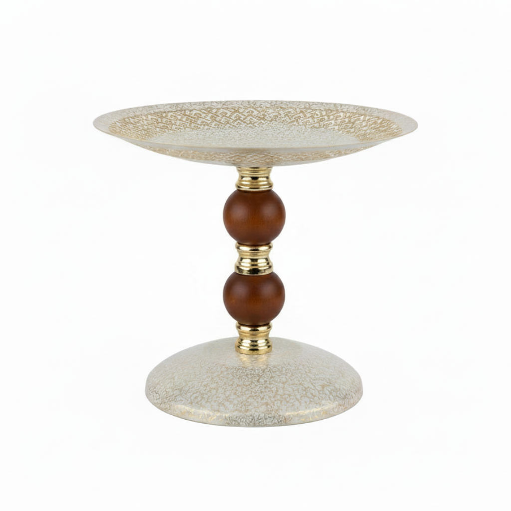 Brown & Gold Footed Cream Metal Candy Tray - 20×25 cm