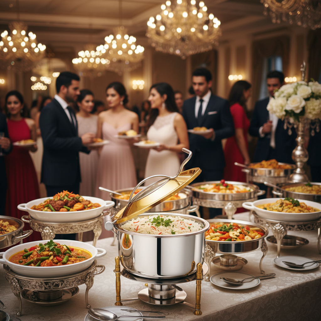 Pradeep Silver & Gold Classic Chafer Round Stainless Steel Chafing Dish - 10 Litres