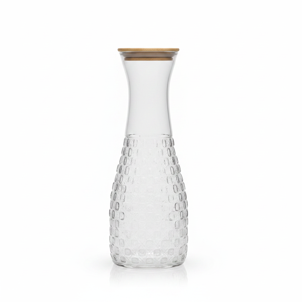 Embossed Glass Carafe with Bamboo Lid – 1000ml