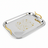 Maximan Luxury Silver & Gold Stainless Steel Serving Tray with Swan Handles | 40×29cm