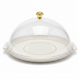 Christian Verucci Round Off-White Cake Plate with Clear Acrylic Dome Cover & Gold Knob Handle | 13.5 Inch |